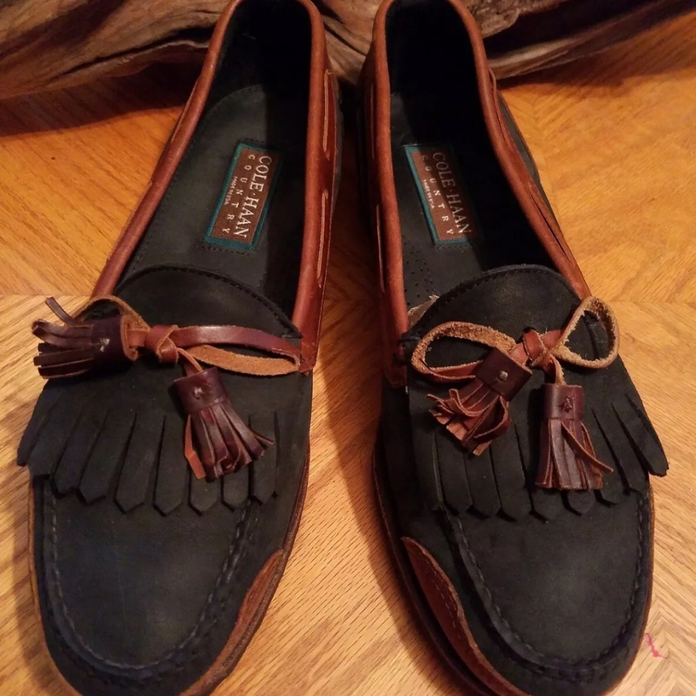 Cole Haan Black/Brown Leather Tassel Mens Slip On